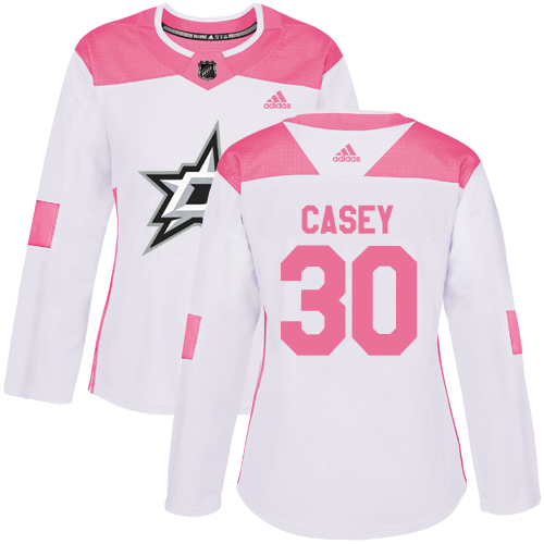 Women's Adidas Dallas Stars #30 Jon Casey Authentic White/Pink Fashion NHL Jersey