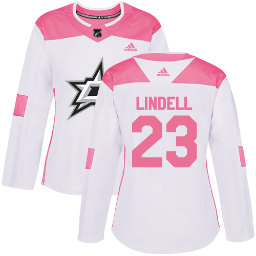 Women's Adidas Dallas Stars #23 Esa Lindell Authentic White/Pink Fashion NHL Jersey