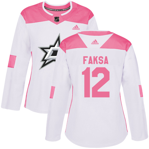 Women's Adidas Dallas Stars #12 Radek Faksa Authentic White/Pink Fashion NHL Jersey
