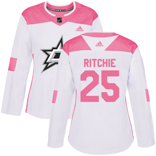 Women's Adidas Dallas Stars #25 Brett Ritchie Authentic White/Pink Fashion NHL Jersey