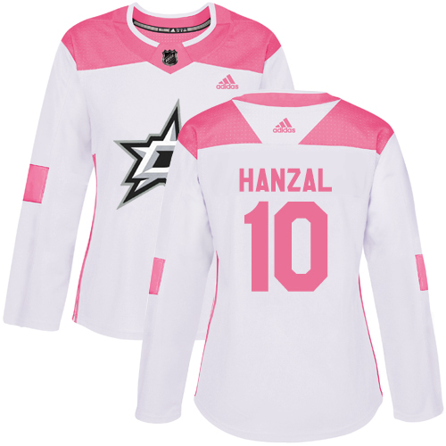 Women's Adidas Dallas Stars #10 Martin Hanzal Authentic White/Pink Fashion NHL Jersey