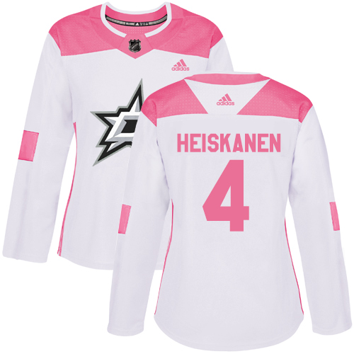Women's Adidas Dallas Stars #4 Miro Heiskanen Authentic White/Pink Fashion NHL Jersey