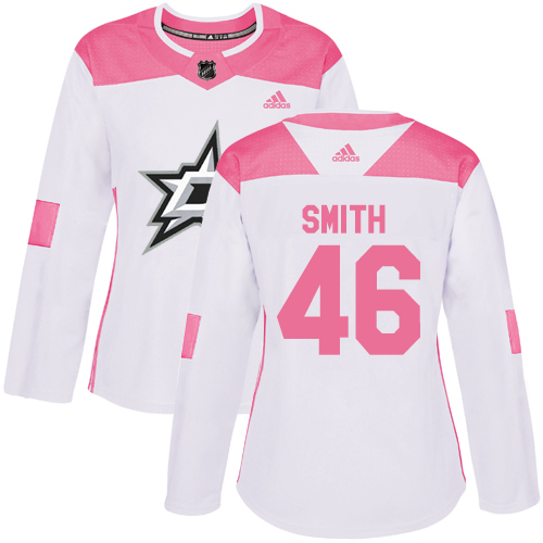 Women's Adidas Dallas Stars #46 Gemel Smith Authentic White/Pink Fashion NHL Jersey