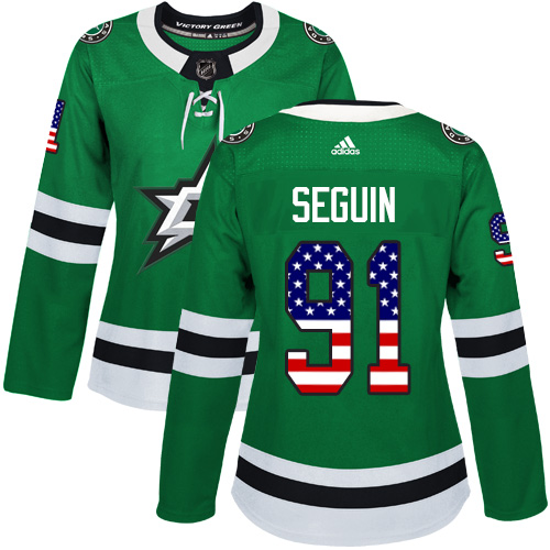 Women's Adidas Dallas Stars #91 Tyler Seguin Authentic Green USA Flag Fashion NHL Jersey
