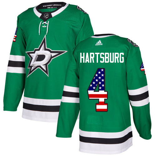 Men's Adidas Dallas Stars #4 Craig Hartsburg Authentic Green USA Flag Fashion NHL Jersey