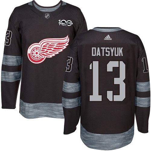 Men's Adidas Detroit Red Wings #13 Pavel Datsyuk Authentic Black 1917-2017 100th Anniversary NHL Jersey