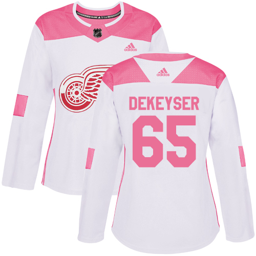 Women's Adidas Detroit Red Wings #65 Danny DeKeyser Authentic White/Pink Fashion NHL Jersey