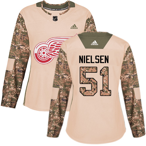 Women's Adidas Detroit Red Wings #51 Frans Nielsen Authentic Camo Veterans Day Practice NHL Jersey