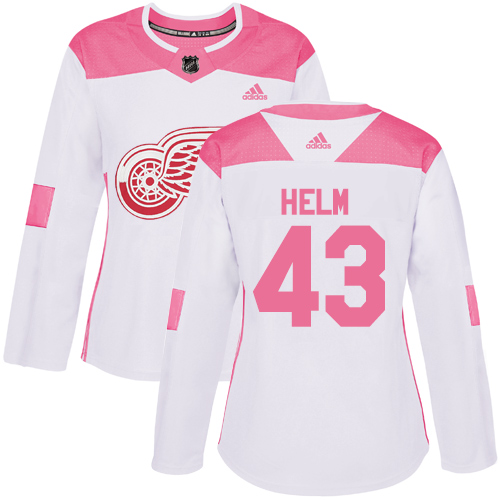 Women's Adidas Detroit Red Wings #43 Darren Helm Authentic White/Pink Fashion NHL Jersey