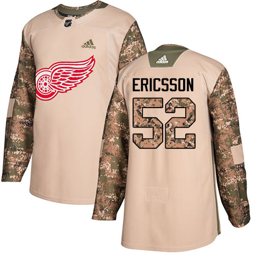 Youth Adidas Detroit Red Wings #52 Jonathan Ericsson Authentic Camo Veterans Day Practice NHL Jersey