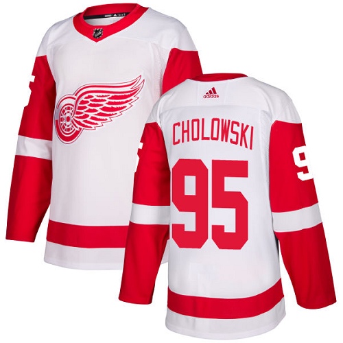 Youth Adidas Detroit Red Wings #95 Dennis Cholowski Authentic White Away NHL Jersey