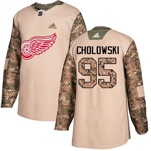 Youth Adidas Detroit Red Wings #95 Dennis Cholowski Authentic Camo Veterans Day Practice NHL Jersey