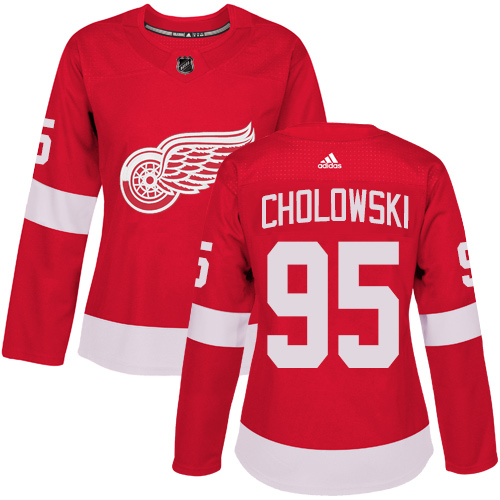 Women's Adidas Detroit Red Wings #95 Dennis Cholowski Authentic Red Home NHL Jersey