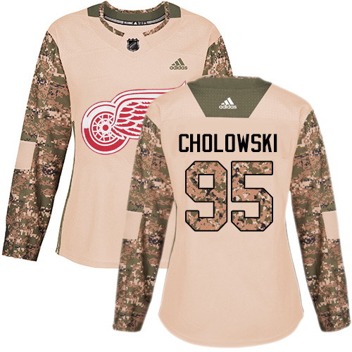 Women's Adidas Detroit Red Wings #95 Dennis Cholowski Authentic Camo Veterans Day Practice NHL Jersey