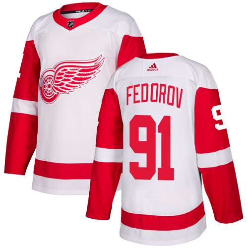 Youth Adidas Detroit Red Wings #91 Sergei Fedorov Authentic White Away NHL Jersey