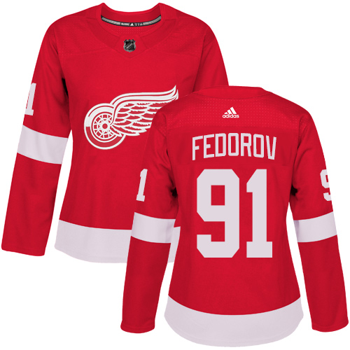 Women's Adidas Detroit Red Wings #91 Sergei Fedorov Authentic Red Home NHL Jersey