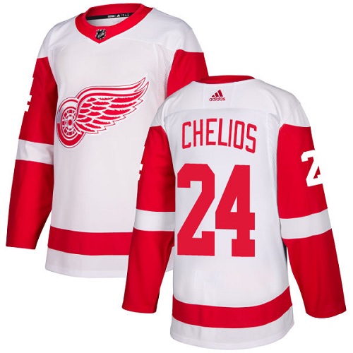 Youth Adidas Detroit Red Wings #24 Chris Chelios Authentic White Away NHL Jersey