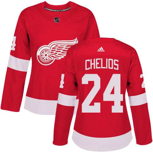 Women's Adidas Detroit Red Wings #24 Chris Chelios Authentic Red Home NHL Jersey