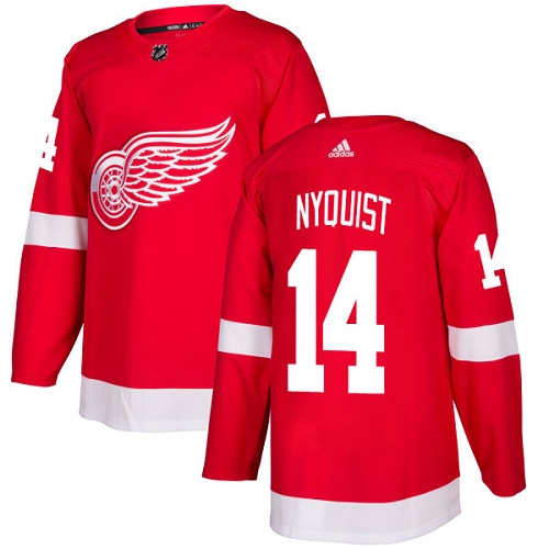 Men's Adidas Detroit Red Wings #14 Gustav Nyquist Authentic Red Home NHL Jersey