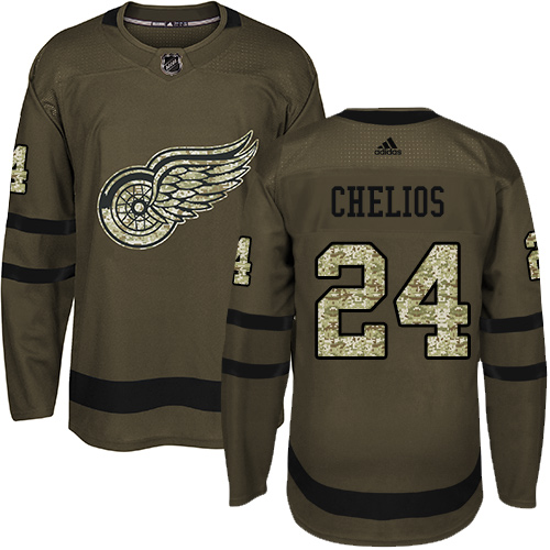 Youth Adidas Detroit Red Wings #24 Chris Chelios Authentic Green Salute to Service NHL Jersey