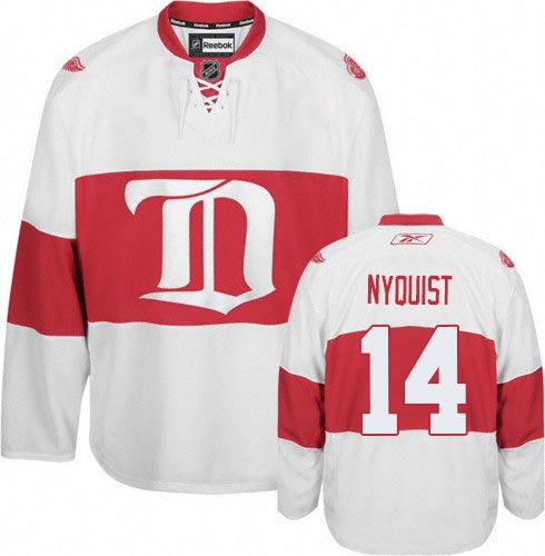 Men's Reebok Detroit Red Wings #14 Gustav Nyquist Authentic White Third NHL Jersey