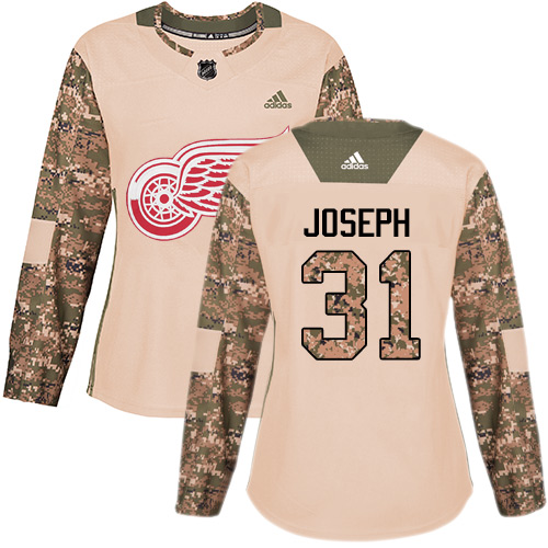 Women's Adidas Detroit Red Wings #31 Curtis Joseph Authentic Camo Veterans Day Practice NHL Jersey