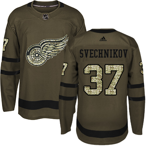 Youth Adidas Detroit Red Wings #37 Evgeny Svechnikov Premier Green Salute to Service NHL Jersey