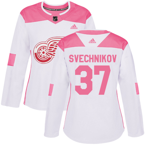 Women's Adidas Detroit Red Wings #37 Evgeny Svechnikov Authentic White/Pink Fashion NHL Jersey
