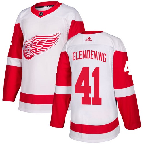 Youth Adidas Detroit Red Wings #41 Luke Glendening Authentic White Away NHL Jersey