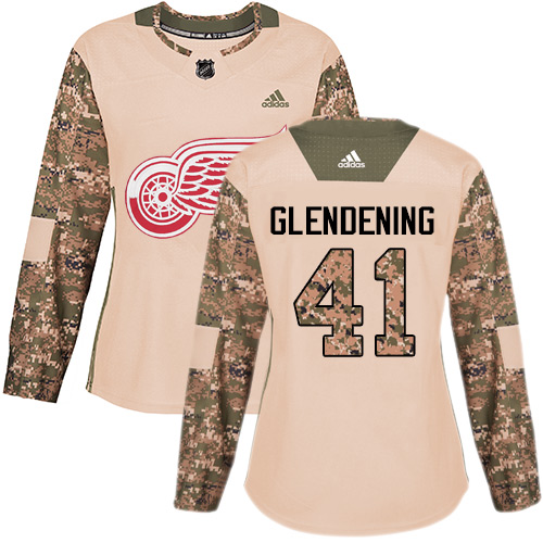 Women's Adidas Detroit Red Wings #41 Luke Glendening Authentic Camo Veterans Day Practice NHL Jersey