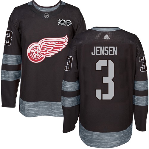 Men's Adidas Detroit Red Wings #3 Nick Jensen Authentic Black 1917-2017 100th Anniversary NHL Jersey