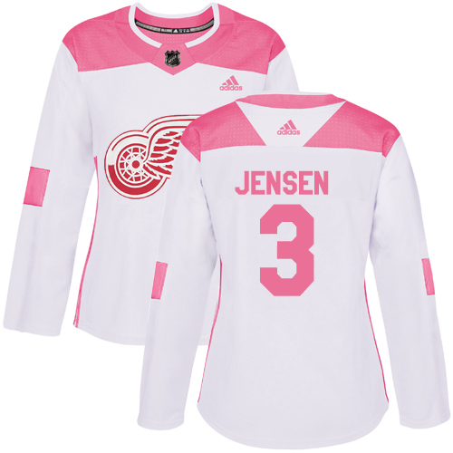 Women's Adidas Detroit Red Wings #3 Nick Jensen Authentic White/Pink Fashion NHL Jersey