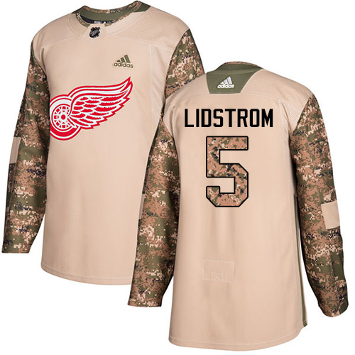 Men's Adidas Detroit Red Wings #5 Nicklas Lidstrom Authentic Camo Veterans Day Practice NHL Jersey