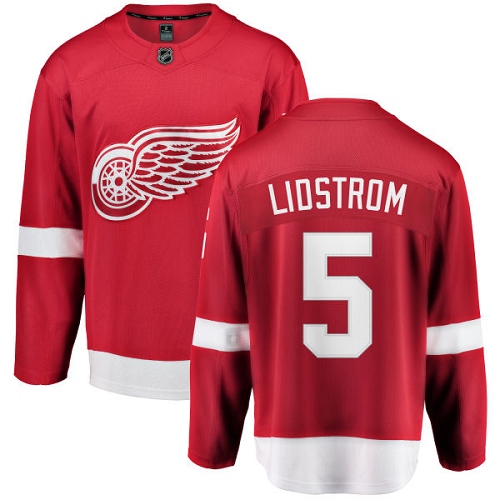 Men's Detroit Red Wings #5 Nicklas Lidstrom Authentic Red Home Fanatics Branded Breakaway NHL Jersey
