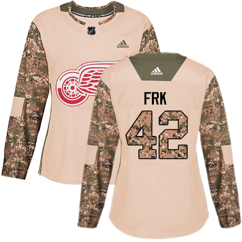 Women's Adidas Detroit Red Wings #42 Martin Frk Authentic Camo Veterans Day Practice NHL Jersey