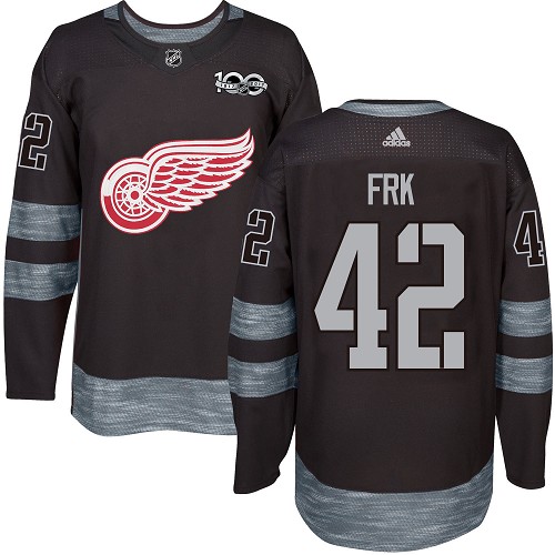 Men's Adidas Detroit Red Wings #42 Martin Frk Authentic Black 1917-2017 100th Anniversary NHL Jersey