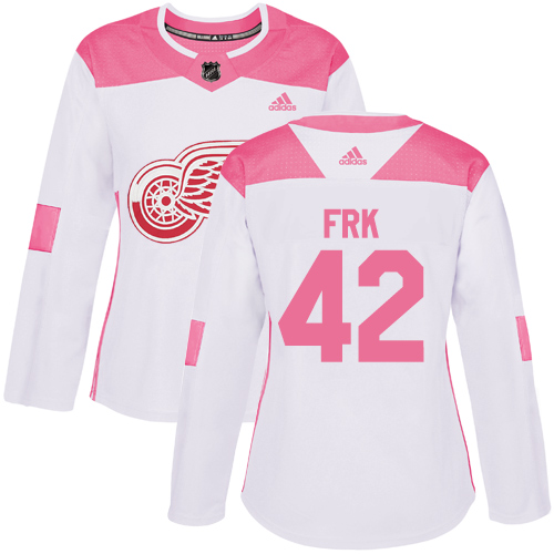 Women's Adidas Detroit Red Wings #42 Martin Frk Authentic White/Pink Fashion NHL Jersey