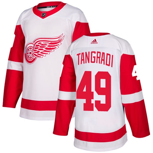 Men's Adidas Detroit Red Wings #49 Eric Tangradi Authentic White Away NHL Jersey