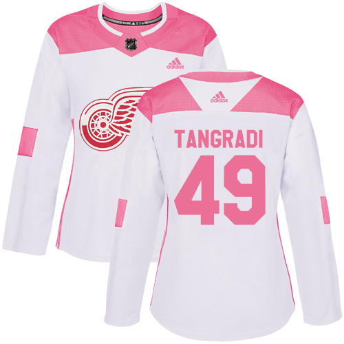 Women's Adidas Detroit Red Wings #49 Eric Tangradi Authentic White/Pink Fashion NHL Jersey