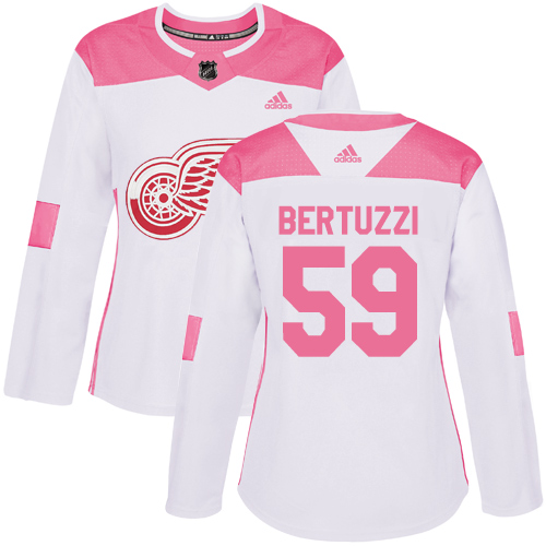 Women's Adidas Detroit Red Wings #59 Tyler Bertuzzi Authentic White/Pink Fashion NHL Jersey