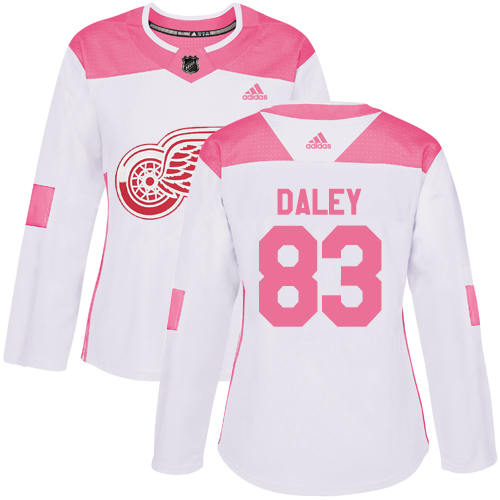 Women's Adidas Detroit Red Wings #83 Trevor Daley Authentic White/Pink Fashion NHL Jersey