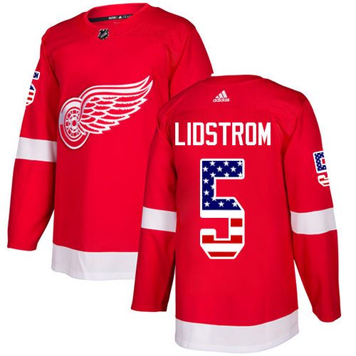 Youth Adidas Detroit Red Wings #5 Nicklas Lidstrom Authentic Red USA Flag Fashion NHL Jersey