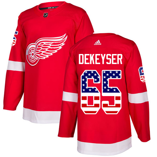 Men's Adidas Detroit Red Wings #65 Danny DeKeyser Authentic Red USA Flag Fashion NHL Jersey
