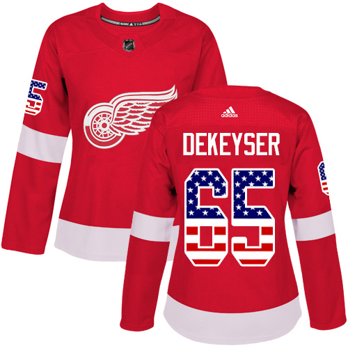 Women's Adidas Detroit Red Wings #65 Danny DeKeyser Authentic Red USA Flag Fashion NHL Jersey