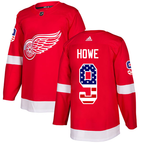 Men's Adidas Detroit Red Wings #9 Gordie Howe Authentic Red USA Flag Fashion NHL Jersey