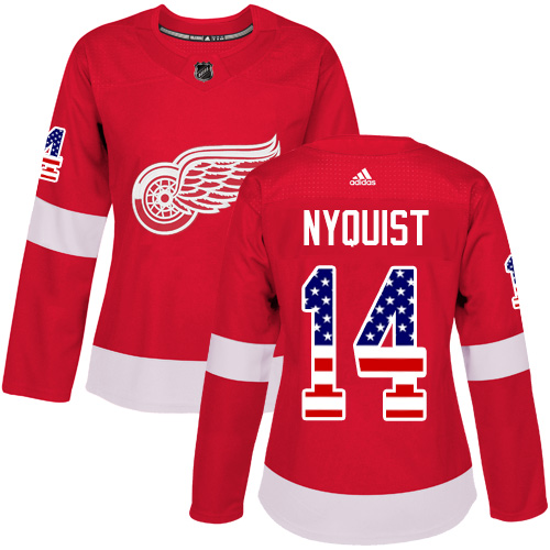 Women's Adidas Detroit Red Wings #14 Gustav Nyquist Authentic Red USA Flag Fashion NHL Jersey