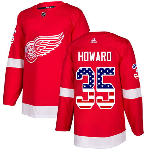 Men's Adidas Detroit Red Wings #35 Jimmy Howard Authentic Red USA Flag Fashion NHL Jersey