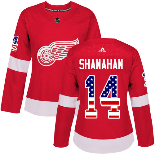 Women's Adidas Detroit Red Wings #14 Brendan Shanahan Authentic Red USA Flag Fashion NHL Jersey
