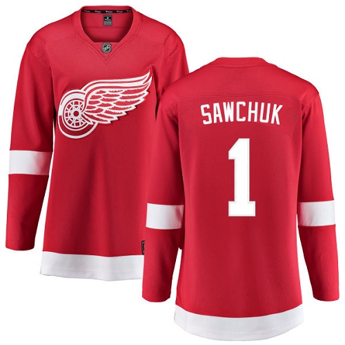 Women's Detroit Red Wings #1 Terry Sawchuk Authentic Red Home Fanatics Branded Breakaway NHL Jersey