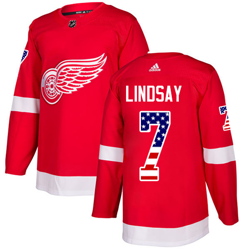 Men's Adidas Detroit Red Wings #7 Ted Lindsay Authentic Red USA Flag Fashion NHL Jersey